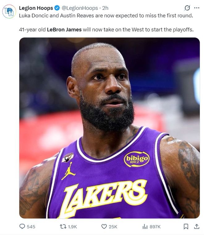 东契奇与里夫斯伤退 勒布朗单核扛起湖人季后赛